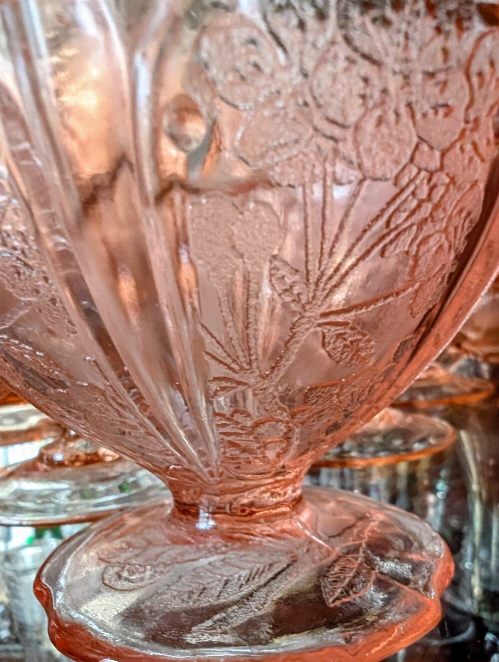 Vintage-Style Pink Pressed Glass Compote - Decorative Home Accent
